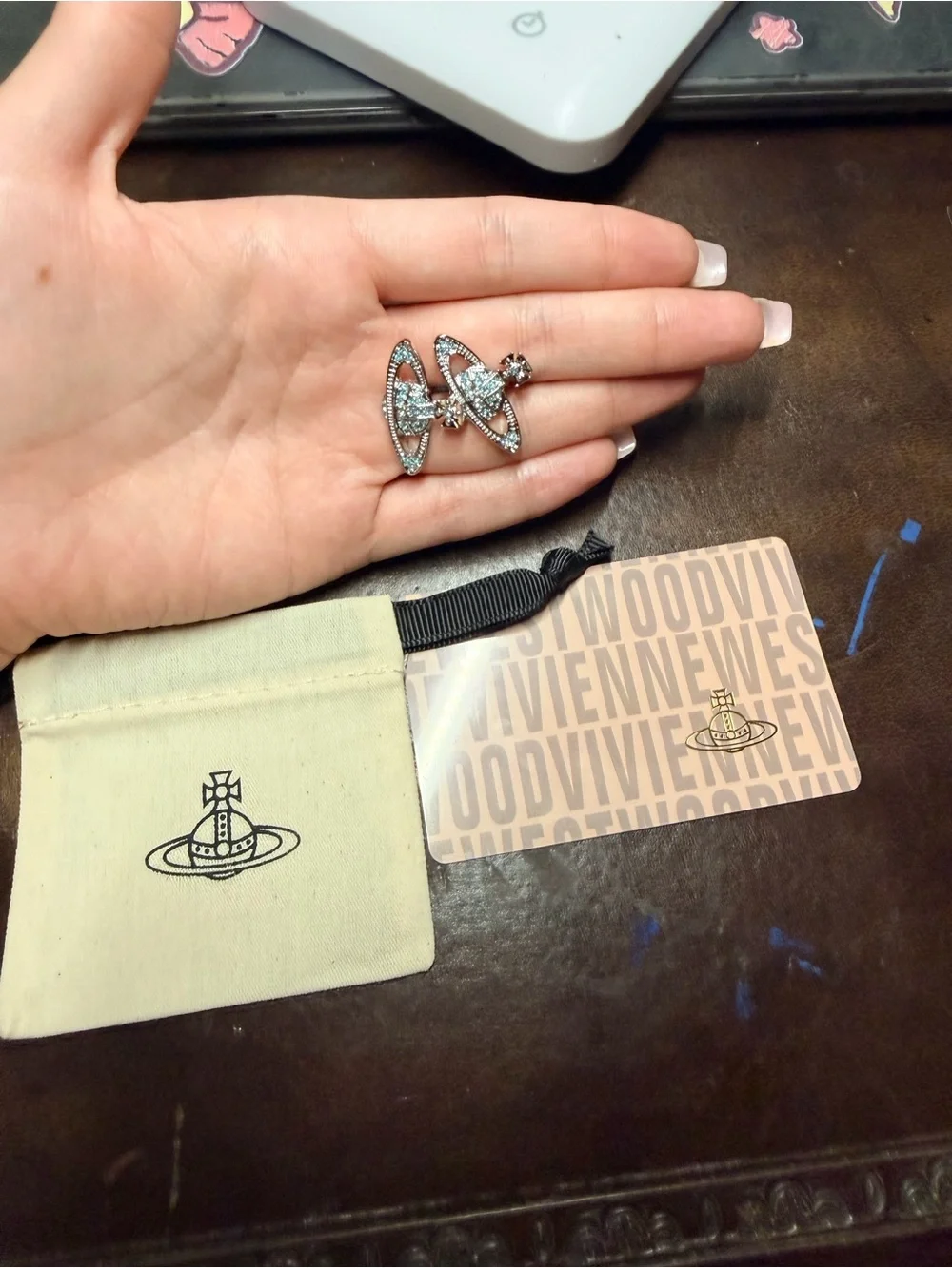 Vivienne Westwood Silver Orb Earrings with Light Blue Crystals